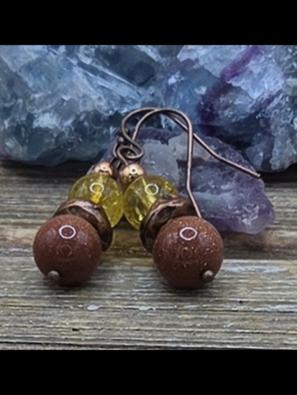 Citrine, Goldstone And Copper Beaded Earrings
